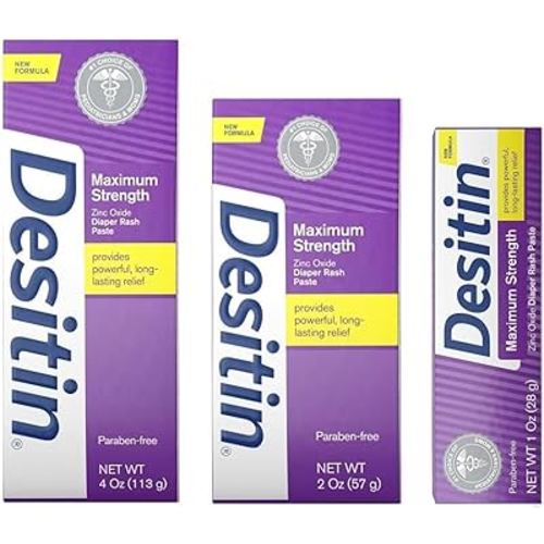 DESITIN Maximum Strength Original Diaper Rash Paste 3-Piece Variety Sizes 4 oz, 2 oz, 1 oz Bundle Pack