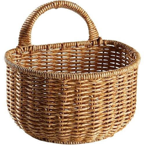 Wall Hanging Baskets Storage Washable Woven Wall Basket Organizing Organizer Plants Holder for Fruits Magazines Sundries Toiletries Garden, 17cmx15cm, Brown, Rattan