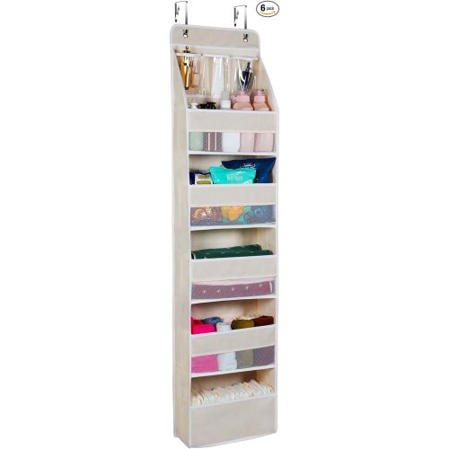 Univivi 6-Shelf Over Door Hanging Organizer Fabric Door Storage with 5 Large Pockets and 3 Small PVC Pockets Wall Mount Hanging Storage Organizers (Beige)…