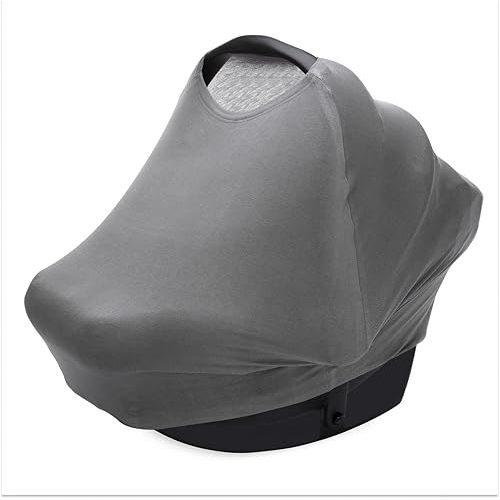 Parker Baby 4 in 1 Car Seat Cover for Girls and Boys - Stretchy Carseat Canopy, Nursing Cover, Grocery Cart Cover, High Chair Cover - Gray