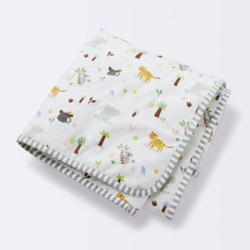 Jersey Knit Reversible Baby Blanket Jungle Animals - Cloud Island™ Gray/green