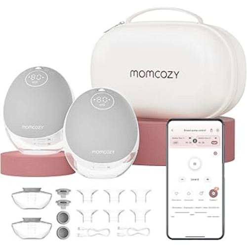 Momcozy Breast Pump Hands Free Mobile Flow | M9, App Discreet Control with Personalized Multi-Modes & 15 Levels, Independent Breastmilk Storage, Wearable Breast Pump M9 24mm, 2 Pack Gray