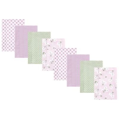 Hudson Baby Girls Cotton Poly Flannel Burp Cloths 8-pack, Purple Dainty Floral, One Size