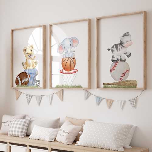 Sport Nursery Decor, Baby Animals Sport Print, Boys Bedroom Prints, Boys Sport Nursery, Baseball Print, Basketball Print, Football Print