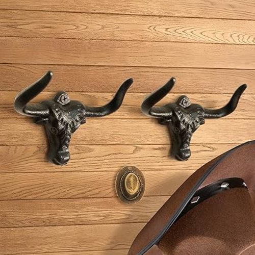 Cowboy Hat Rack for Wall, 2 Pack Cast Iron Cowboy Hat Holder,Hat Storage Organizer Hat Hooks for Wall Western Decor for Bedroom