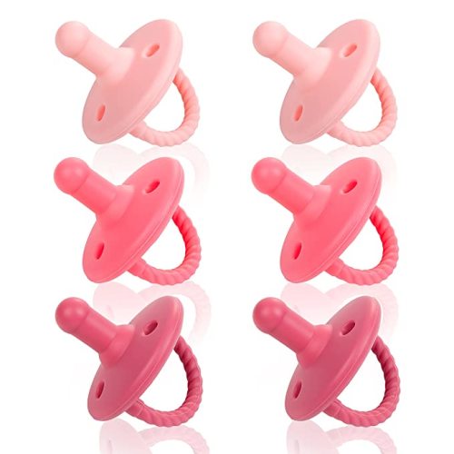 Sweet Child Soothie Pacifiers 0-6 Months, Set of 6 Ultra-Light Silicone Binkies with Collapsible Handle & 3 Air Holes for Added Safety, Best Newborn Pacifiers for Baby Boys Or Girls - Girls Pretty In Pink