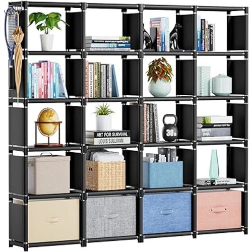 Mavivegue Book Shelf, 20 Cube Storage Organizer, DIY Bookcase, Metal Cube Bookshelf,Tall Book case for Bedroom, Living Room,Office,Closet Storage Organizer, Black Cubicle Storage Rack