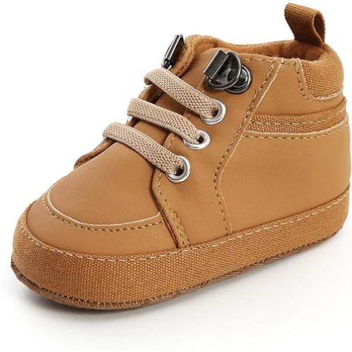 SOFMUO Baby Boys Girls High Top Ankle PU Leather Sneakers Soft Rubber Sole Infant Moccasins Newborn Oxford Loafers Anti-Slip Toddler Wedding Uniform Dress Shoes