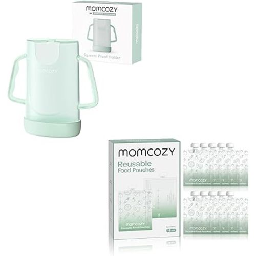 Momcozy Squeeze Pouch Holder for Food Pouches & Momcozy Reusable Baby Food Pouches 4oz Set