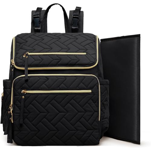 Omanmoli Diaper Bag Backpack Large Baby Travel Bag Diaper Essential Bag with 17 Diaper Bag Organizers,4 Insulated Pockets,Portable Changing Pad,Stroller Buckles,Black