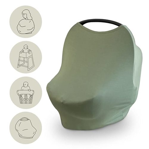 mushie Baby Car Seat Canopy Cover | Breathable & Stretchy Multi Use Cover for Breastfeeding, Nursing, High Chair, Shopping Cart, Strollers (Dried Thyme)