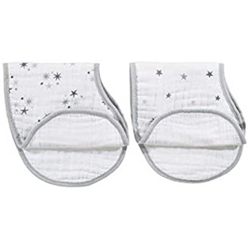 aden + anais Burpy Bib, 100% Cotton Muslin, Soft Absorbent 4 Layers, Multi-Use Burp Cloth and Bib, 22.5" X 11", 2 Pack, Twinkle - Stars