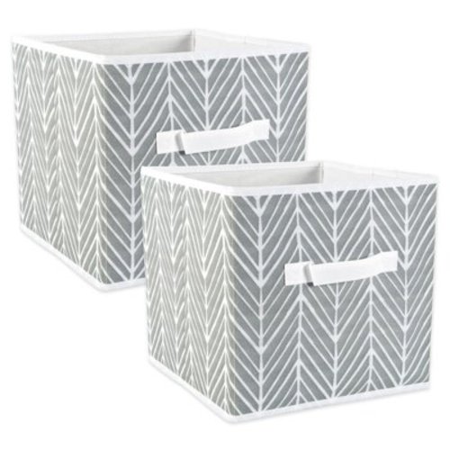DII Non Woven Polyester Storage Bin, Herringbone, Gray, Small Set of 2