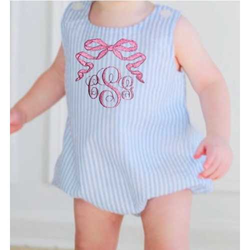 Personalized Name Monogram Coquette Bow Baby Girls Toddler Summer Sun Bubble Romper