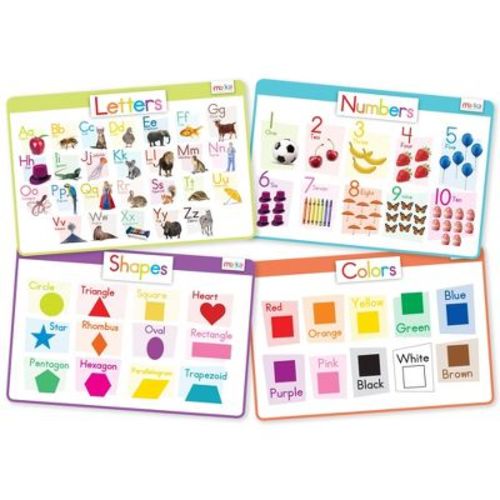Merka Placemats For Kids, Set Of 4 Non-slip, Reusable Toddler Placemats, Learn Letters, Numbers, Shapes, Colors, 17 X 11 In
