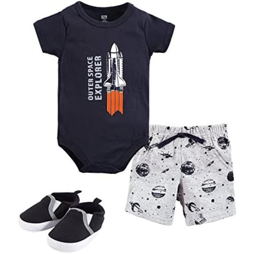 Hudson Baby Unisex Baby Cotton Bodysuit, Shorts and Shoe Set