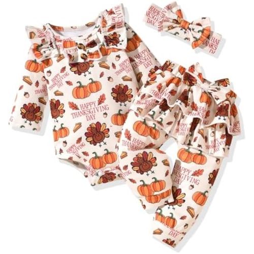Aalizzwell Preemie Newborn Infant Baby Girls Clothes Ribbed Bodysuit Pants Set Fall Winter Outfits
