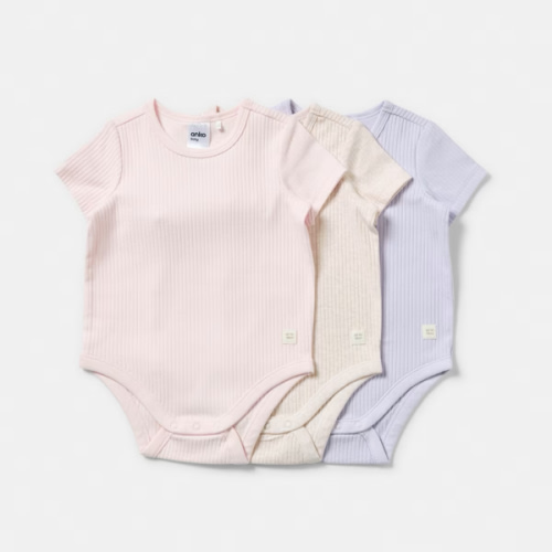 3 Pack Short Sleeve Rib Bodysuits - Kmart NZ