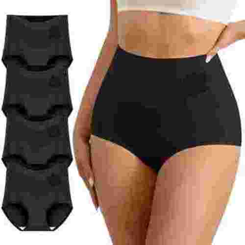 MEIYATING Women's High Waisted Tummy Control Panties - 4-Pack, Seamless and Breathable