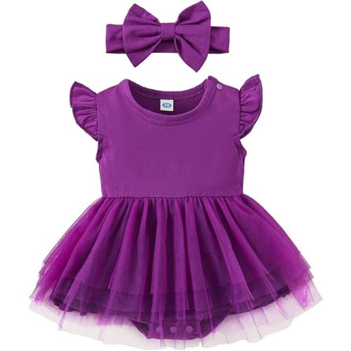 Magic Park 0-18M Infant Bodysuit Tutu Dress Baby Girl Romper Dress Toddler Solid Color Tulle Skirt Baptism Holidays Outfits
