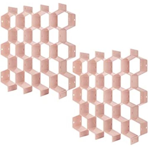 Poeland Drawer Divider Organizer Adjustable DIY Grid Honeycomb Drawer Divider for Underwear Belt Scarf Socks Pink 2 Pack