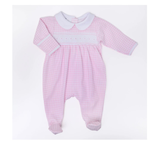 Mini Checks Smocked Footie - Pink