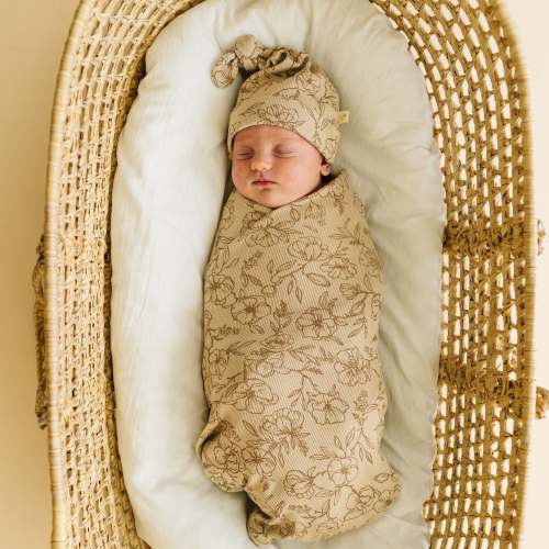 Organic Swaddle Blanket & Hat - Vintage Bloom