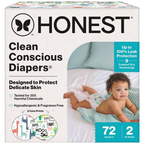 The Honest Company Clean Conscious Disposable Diapers - Barnyard Babies & Pandas - Size 2 - 72ct