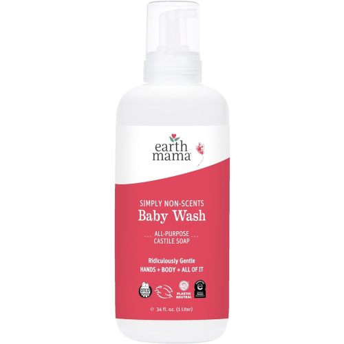 Earth Mama Simply Non-Scents Baby Wash Foaming Hand Soap, Organic Fragrance Free Body Wash, Unscented Body Wash, Castile Soap with Coconut Oil, Shea Butter, Calendula, & Aloe, 34floz