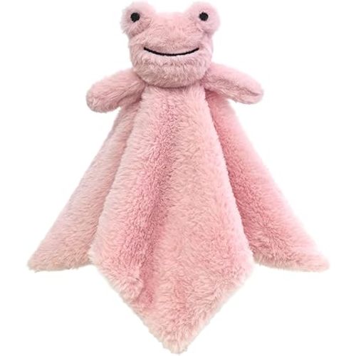 Baby Pink Frog Soft Stuffed Animal Security Blanket, Plush Frog Character Lovey Blanket, Baby Shower/Nursery Gift, Newborn Infant Toddler Snuggle Blankie for Girls Boys, 14 Inches