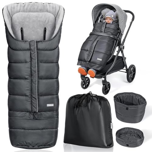 Orzbow Universal Stroller Bunting Bag with Extra Footmuff for Toddler, Kids, Warm Waterproof Blanket, Winter Cover, Sleeping Bag for Babies to Protect from Cold Wind, Dark Gray