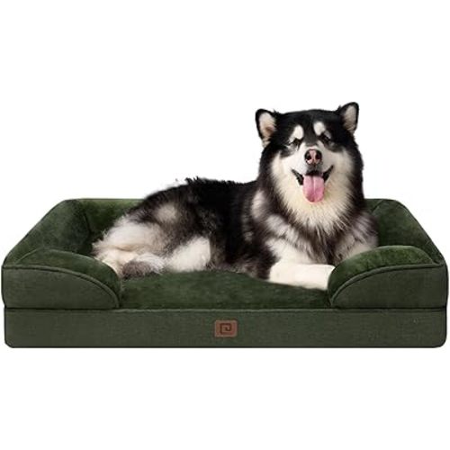 EHEYCIGA Orthopedic XL Dog Beds, Waterproof Memory Foam Dog Bed for Extra Large Dogs, Non-Slip Bottom and Egg-Crate Foam Big Pet Couch Bed with Washable Removable Cover, Dark Green