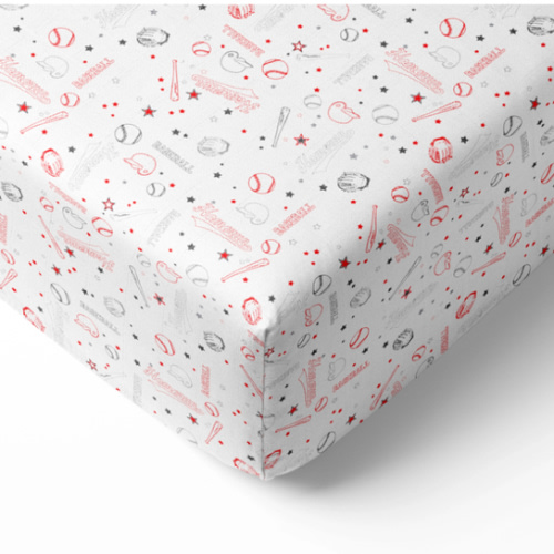 Bacati - Boys Baseball Red/Grey Crib or Toddler Bed Fitted Sheet