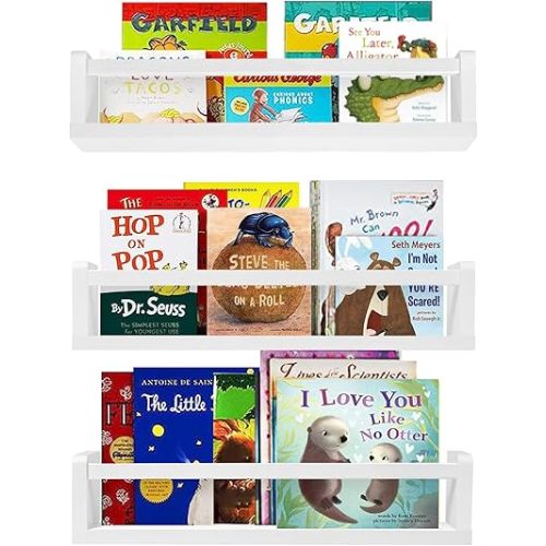 Nursery Book Shelves,Set of 3 White Wall Bookshelf for Kids Room,Book Shelf for Baby Bedoom for Nursery Decor & Playroom Decor and Toys Storage (White, 16.5 inches)