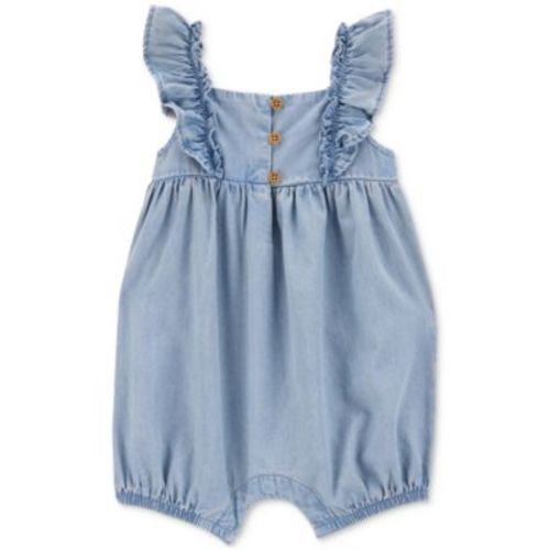 Baby Girls Cotton Chambray Flutter Romper
