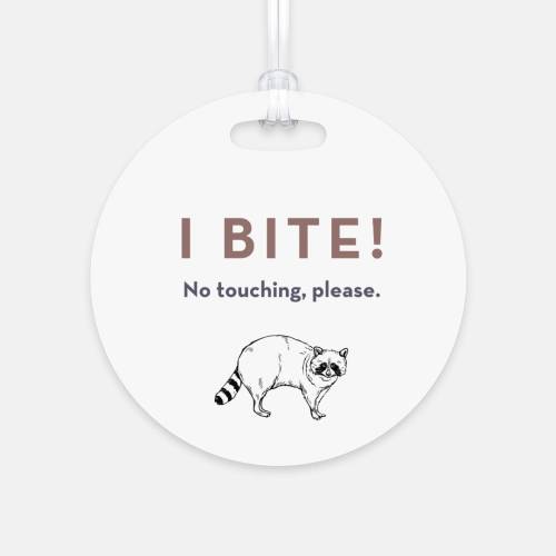 I Bite! no touching please Woodland Raccoon Tag  | Infant Car Seat Do Not Touch Sign | Newborn stroller Card | Carrier Baby Tag