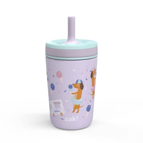 12oz Vacuum Kelso Portable Tumbler 'Ice Cream Dog' - Zak Designs: Stainless Steel Kids Straw Cup, Dishwasher-Safe