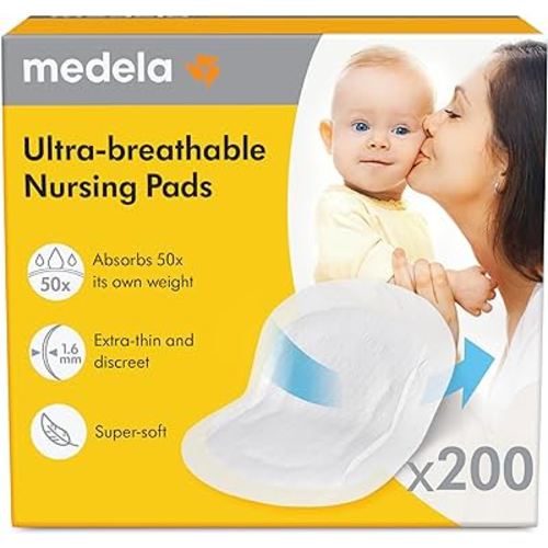 Medela Ultra-Breathable Nursing Pad, 200 Count, Highly Absorbent, Breathable and Discreet for Comfortable Wear