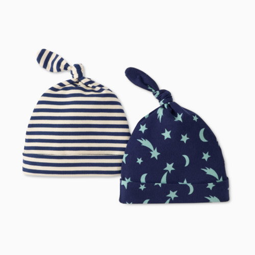Hanna Andersson Baby 2-pk HannaSoft Top Knot Hat - Mini Shooting Stars, Newborn