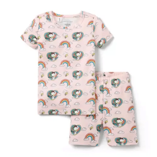 Pajamas Pink Confection Snoopy Rainbow Good Night Short Pajama In Peanuts Snoopy Rainbow by Janie and Jack