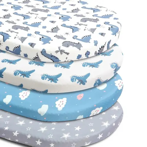 4 Pack Soft Baby Boy Sheets Dinosaur Star Cloud Soft Polyester Neutral Unisex Fitted Sheets Set for Baby Boys