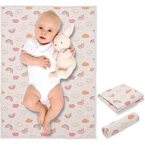 Vegan Leather Baby Changing Mat - Wipeable Portable Changing Pad, Foldable Travel Changing Mat for Baby, Newborns (Rainbow,20"*28")