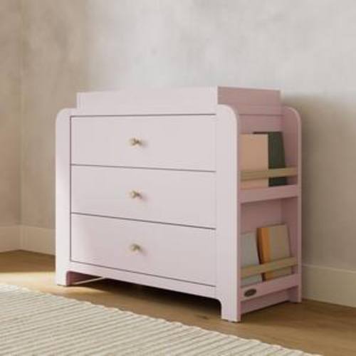 Read-with-Me Blush with Driftwood 3 Drawer 42.87 in. Wide Dresser with Changing Topper