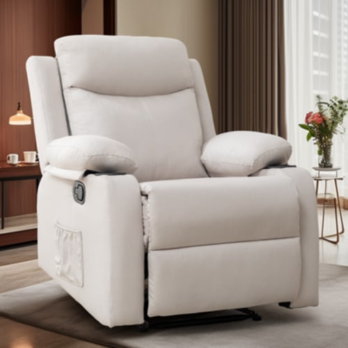 Lnsenfin Manual Small Recliner Chair for Small Spaces Linen Living Room,Beige
