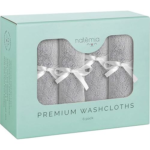 Natemia Organic Baby Washcloths - 10"x10" Soft Cotton Baby Towels - Pack of 6 Multipurpose Reusable Wipes for Infants, Toddlers, and Parents