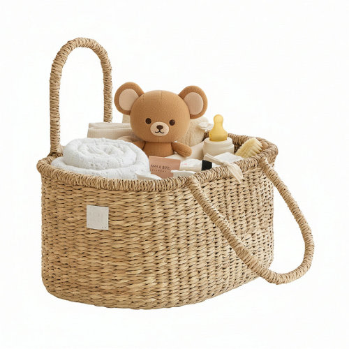 Rebrilliant Seagrass Diaper Caddy Organizer, 16X11 Inch Woven Nursery Storage Basket With Cotton Divider, Baby Shower Gift | Wayfair