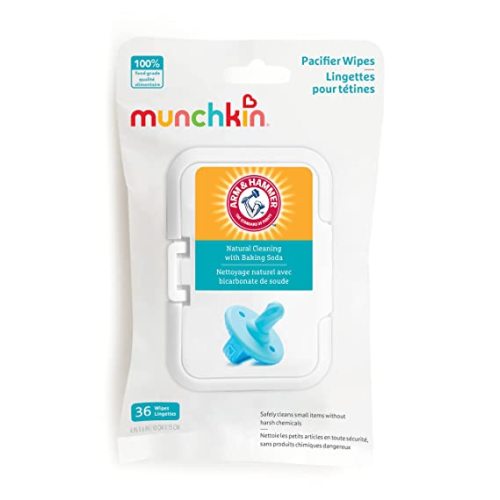 Munchkin Arm & Hammer Pacifier Wipes - Safely Cleans Breast Pump Parts and Feeding Essentials for Baby and Toddler, 1 Pack, 36 Wipes