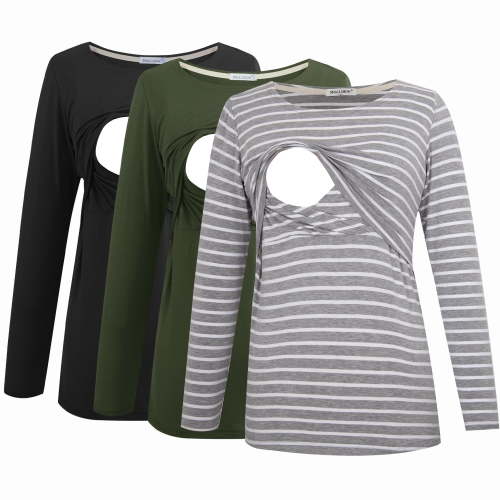 Smallshow Women's Maternity Long Sleeve Breastfeeding Nursing Tops Shirts 3-Pack