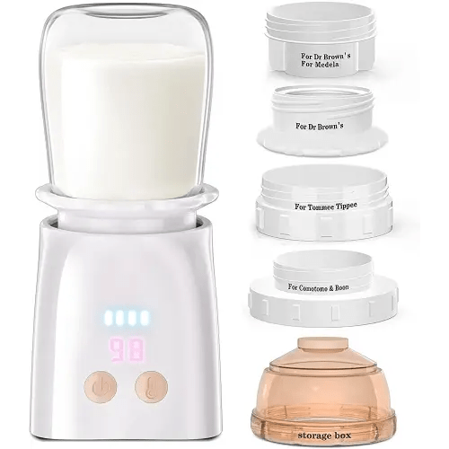 Bottle Warmer, Fast Heating Portable Bottle Warmer with 4 Adapters, Rechargeable Travel Bottle Warmer with Smart Temperature Control, Cordless Baby Bottle Warmer for Breastmilk or Formula