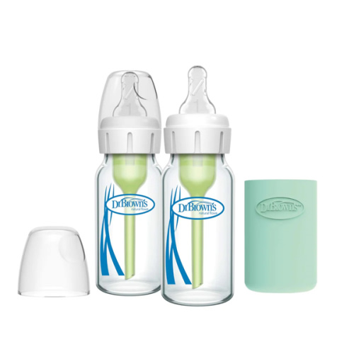 Dr. Brown's Natural Flow Anti-Colic Options+ Narrow Glass Baby Bottle with Silicone Sleeve, 2-Pack